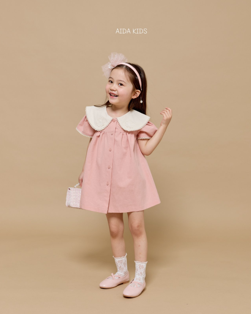 AIDA Kids 粉色刺繡連衣裙